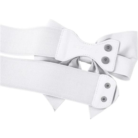 Women's Vintage Bowknot Wide Elastic Stretchy Cinch Belt White - Picture 3 of 4